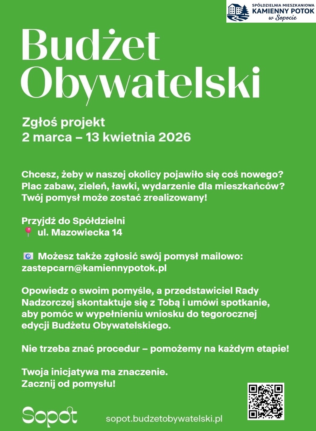 ZGŁOSZENIA PROJEKTÓW DO BUDŻETU OBYWATELSKIEGO - OD 2 MARCA DO 13 KWIETNIA 2026 ROKU